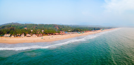 Agonda Beach aerial panoramic view. Agonda Beach is a public beach located near the Palolem beach in South Goa in India.の写真素材
