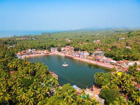 Kotitheertha or Koti Tirtha temple pond aerial panoramic view in Gokarna. Gokarna is the coastal town in Karnataka state of India.の写真素材
