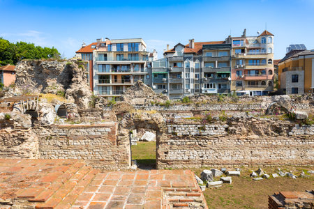 Ancient Roman Baths or Roman Thermae ruins in Varna. Varna is the largest city and seaside resort on the Black Sea coast in Bulgaria.の写真素材