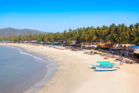 Boats at the Palolem Beach. Palolem Beach is situated in Canacona in southern Goa, India.の写真素材