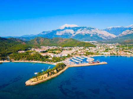 Kemer city port and beach aerial panoramic view. Kemer is a seaside resort town in Antalya Province in Turkey.の写真素材