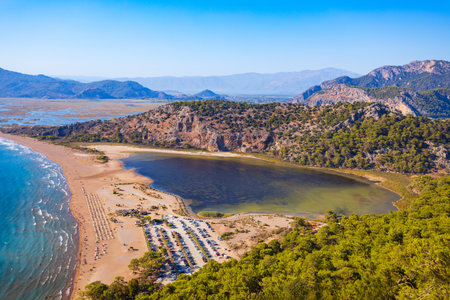 Iztuzu or Turtle beach aerial panoramic view near Dalyan. Dalyan is a town in Mugla Province in Turkey.の写真素材