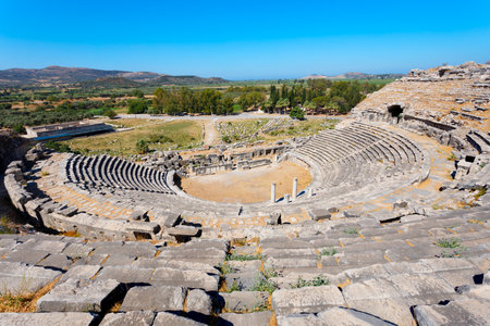 Theatre of Miletus panoramic view. Miletus was an ancient Greek city and now located near the Didim modern city in Turkey.の写真素材