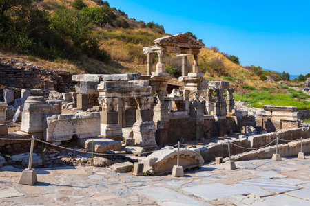 Trajan nymphaeum fountain at the Ephesus ancient greek city. Ephesus or Efes is located near Selcuk modern city in Izmir Province in Turkey.の写真素材