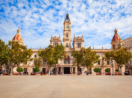 Valencia City Hall at the Plaza del Ajuntament square. Valencia is the third most populated municipality in Spain.の写真素材