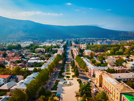 Aerial panoramic view in Gori, Georgia. Gori is a city in eastern Georgia, which serves as the regional capital of Shida Kartli.の写真素材