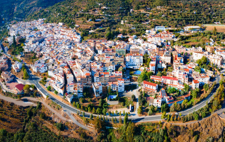 Lanjaron aerial panoramic view. Lanjaron is a town in the Alpujarras area in the province of Granada in Andalusia, Spain.の写真素材