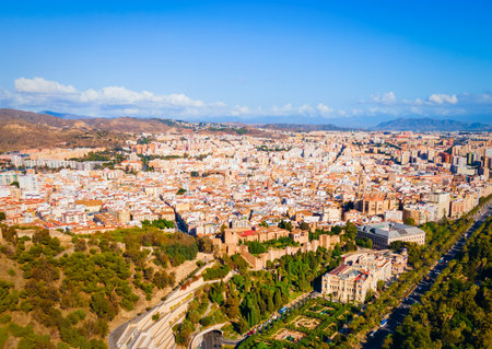 Malaga aerial panoramic view. Malaga is a city in the Andalusia community in Spainの写真素材
