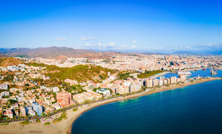 Malaga aerial panoramic view. Malaga is a city in the Andalusia community in Spainの写真素材