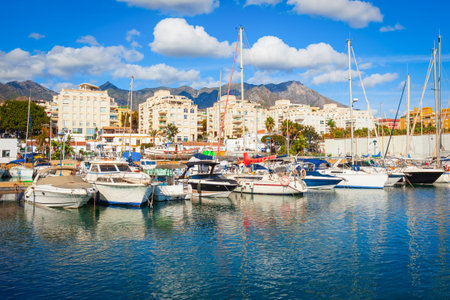 Marbella marina or city port with yachts and boats. Marbella is a city in the province of Malaga in the Andalusia, Spain.の写真素材