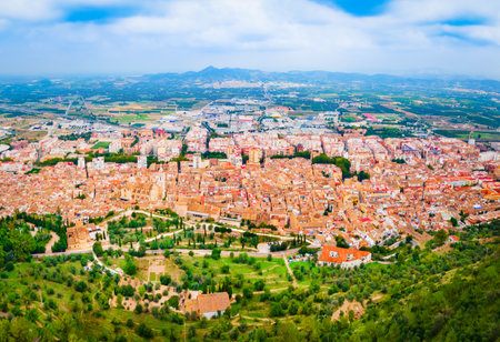 Xativa city aerial panoramic view. Xativa is located near Valencia in Spain.の写真素材