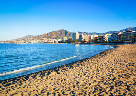Fuengirola city beach panoramic view. Fuengirola is a city on the Costa del Sol in the province of Malaga in the Andalusia, Spain.の写真素材