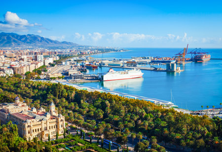 Malaga aerial panoramic view. Malaga is a city in the Andalusia community in Spainの写真素材