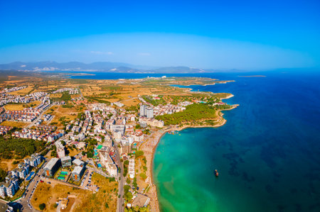 Didim city beach aerial panoramic view. Didim is a town in Aydin Province in Turkey.の写真素材