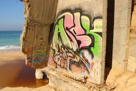 graffiti art by the seaの写真素材
