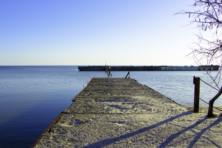 old ruined pier and bargeの写真素材