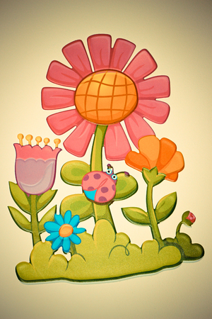 illustration of flowers with ladybugの写真素材