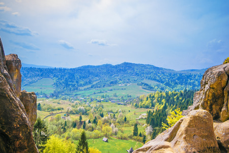 Tustan - old rock fortress city, front view, Ukraineの写真素材