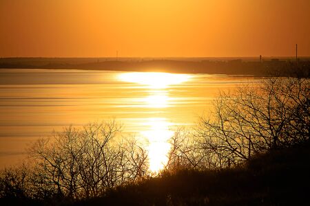 Evening Photography. Golden colors of the landscapeの写真素材