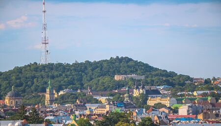 Panorama of Lviv. Ukraine. High castle and the tops of other architectural structures.の写真素材