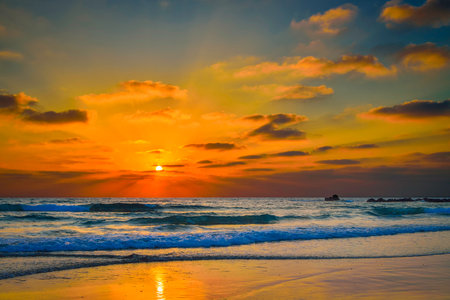 Stunning evening landscape with Golden hues castの写真素材