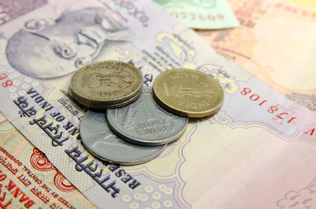 Iindian rupees and coins, close upの写真素材