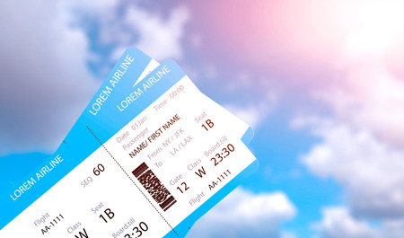 two tickets on sky backgroundの写真素材