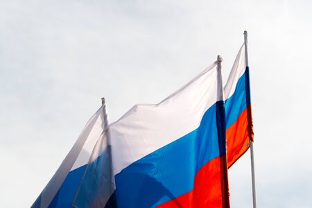 Russian flags in the windの写真素材