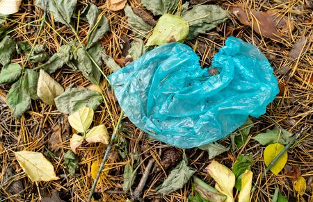 Plastic trash in the forestの写真素材