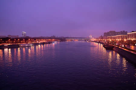 Night view of Moscow riverの写真素材