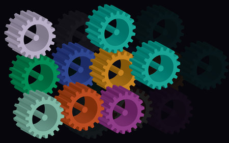Colorful gears on black background.の写真素材