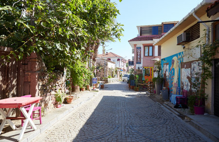 The scenic Cunda Island outside of Ayvalik, Turkey is a Greek town that retains much of its historic architectureの写真素材