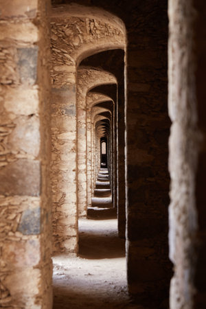 The incredible Magic Arches in Mineral de Pozos, Guanajuato, originally built by the Jesuitsの写真素材