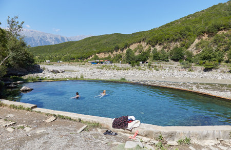 The Banje Thermal Springs of Permet, home to an ancient Ottoman bridgeの写真素材