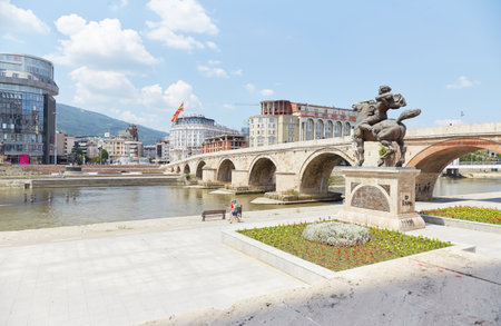 The buildings and monuments of Skopje, the capital of North Macedoniaの写真素材