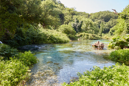 The Blue Eye in Sarande, Albania, a beautiful natural spring known for its blue hueの写真素材