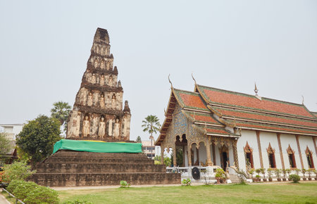 The unique and historic Wat Chama Thewi in Lamphun, Thailandの写真素材