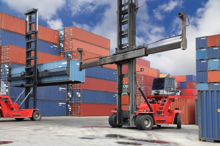 Forklift working in container yard の写真素材