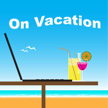 Business office on vacation at the beachのイラスト素材