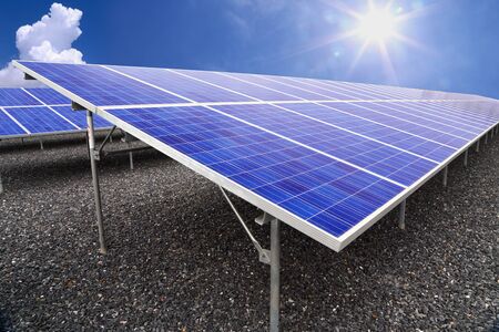 A photovoltaic power station,is a photovoltaic system designed for the supply of merchant power into the electricity grid. They are sometimes also referred to as solar farms or solar ranchesの写真素材