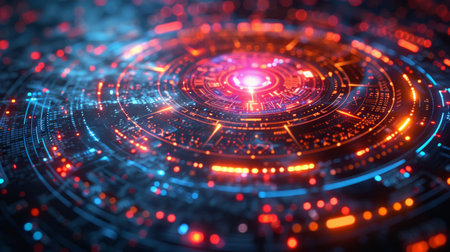 Futuristic virtual hud multi layer, Digital Information Displays, neon interface, secure data and network protectionの写真素材