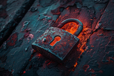 Padlock on Cyber Security System in Bronze Style, To convey a sense of secure data and network...