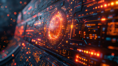 Futuristic virtual hud multi layer, Digital Information Displays, neon interface, secure data and network protectionの写真素材