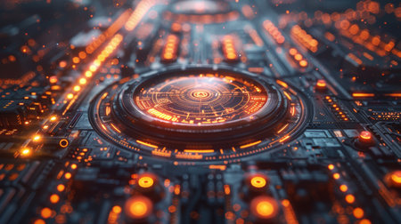 Futuristic virtual hud multi layer, Digital Information Displays, neon interface, secure data and network protectionの写真素材