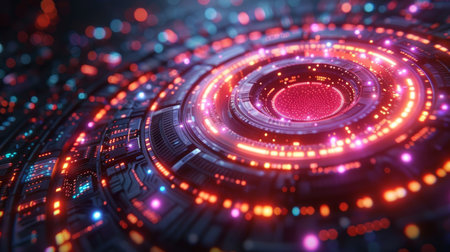 Futuristic virtual hud multi layer, Digital Information Displays, neon interface, secure data and network protectionの写真素材