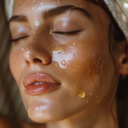 Beauty portrait of young brunette photo of skincare and cosmetics concept. Woman with beautiful face healthy facial skin portraitの素材
