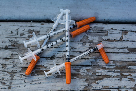 A bunch of discarded syringe's.の写真素材