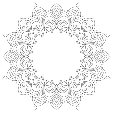 Victorian round frame, border mandala. Decorative vintage Indian vector pattern isolated on white. Hand drawn abstract background. Wedding invitation, greeting card, scrapbook, holidays. Ornamentalのイラスト素材