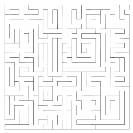 Maze, labyrinth abstract vector game rectangle. Square puzzle with solution, entry and exit. Isolated, black on a white background. Game for children and adults. Simple maze, flat illustration.のイラスト素材