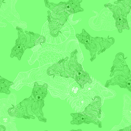 Dog, puppy doodle seamless pattern. Outline color texture.のイラスト素材